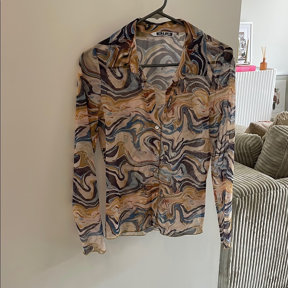 Colorful Swirl Pattern Long Sleeve Blouse